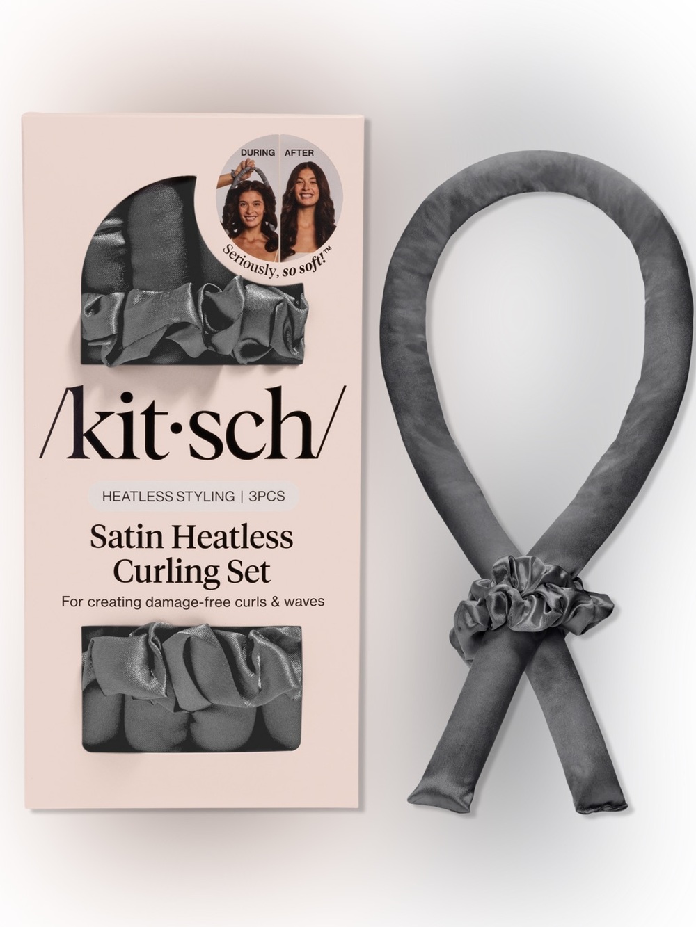 Kitsch NIB Heatless Curling Set - Satin Charcoal $18 Retail